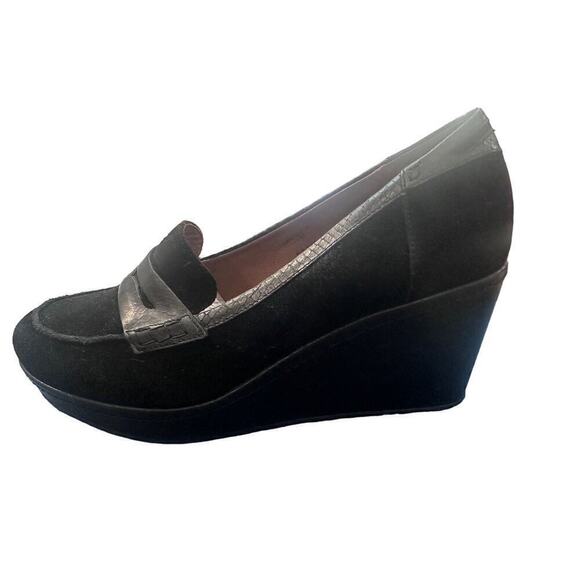 NWOT Donald J. Pliner Stacked Wedge Penny Loafer w/ Snakeskin Print Trim Sz 10 - Picture 3 of 7